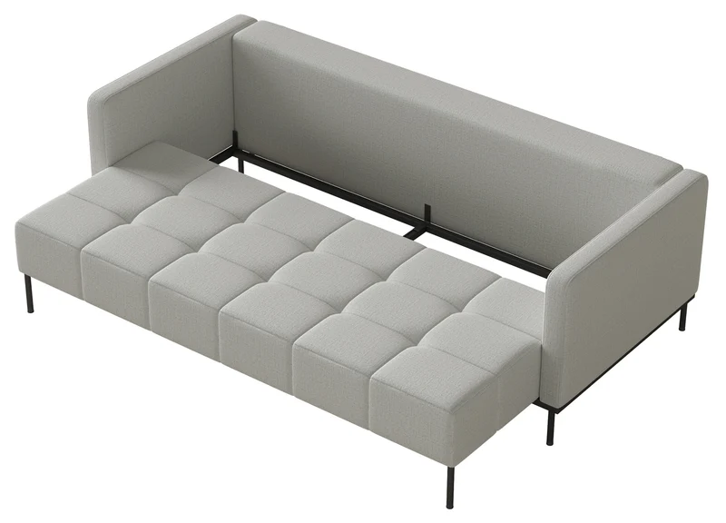 Dreisitziges Schlafsofa Skilia mit Hocker, hellgrauer Chenille-Stoff, wasserabweisend