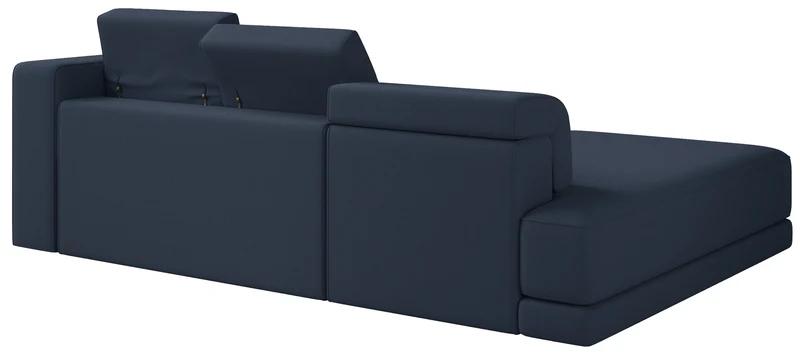 Ecksofa Novals L-förmig links mit verstellbaren Kopfstützen, marineblauer Chenillestoff