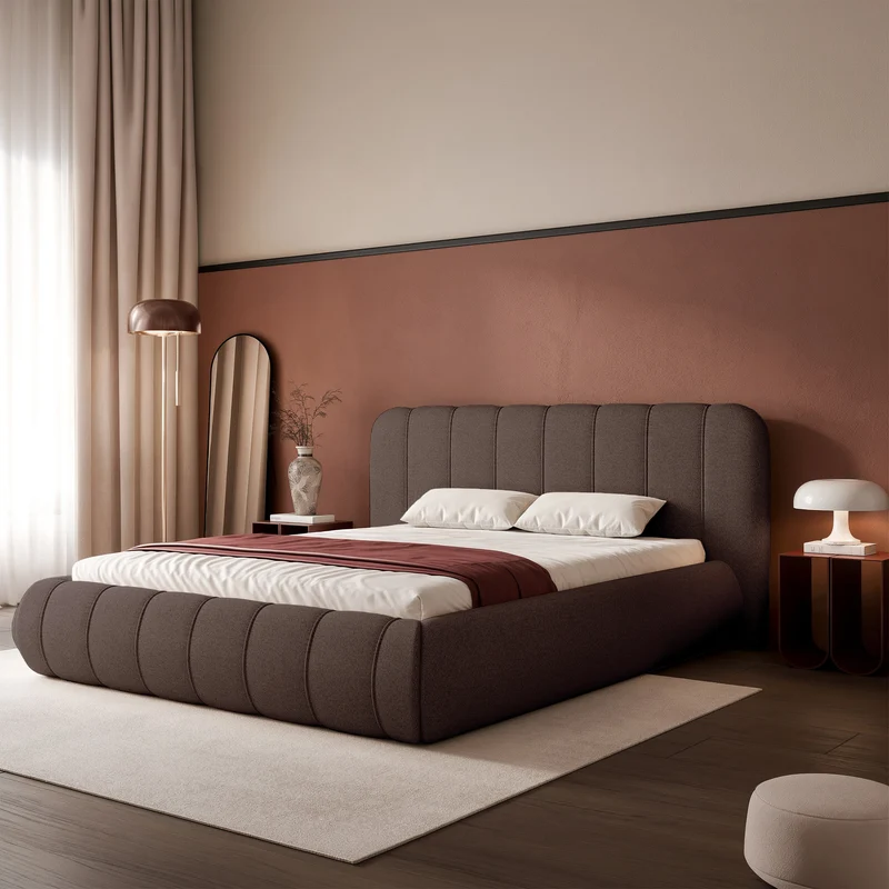 Polsterbett 180x200 cm Malunna mit Stauraum, Metallrahmen, brauner, pflegeleichter Chenille-Stoff