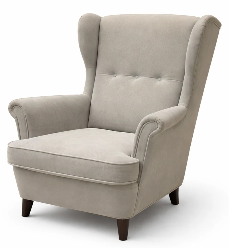 Ohrensessel Malmello mit Fußhocker, beige, pflegeleichter Samt, schwarze Beine