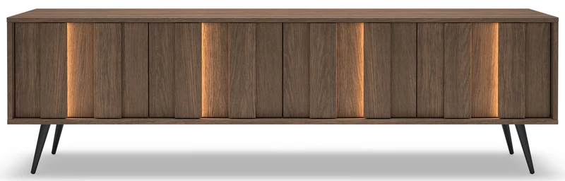 Vier-türiger TV-Schrank Amaro mit LED-Beleuchtung, 183 cm, Eiche Dunin