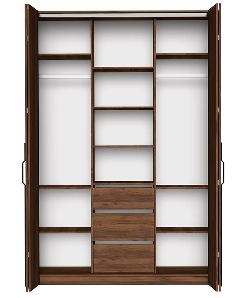 Zweittüriger Schrank Bari mit drei Schubladen, 170 cm, Walnuss Warmia
