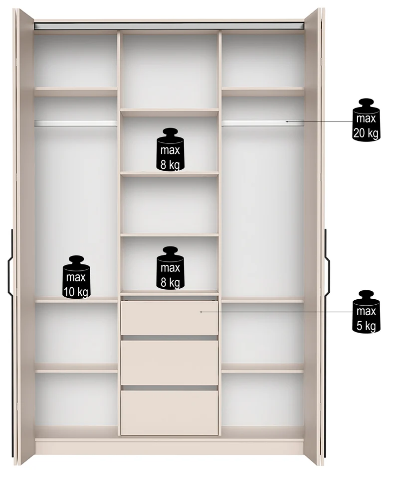 Zweittüriger Schrank Bari mit drei Schubladen, 170 cm, Walnuss Warmia