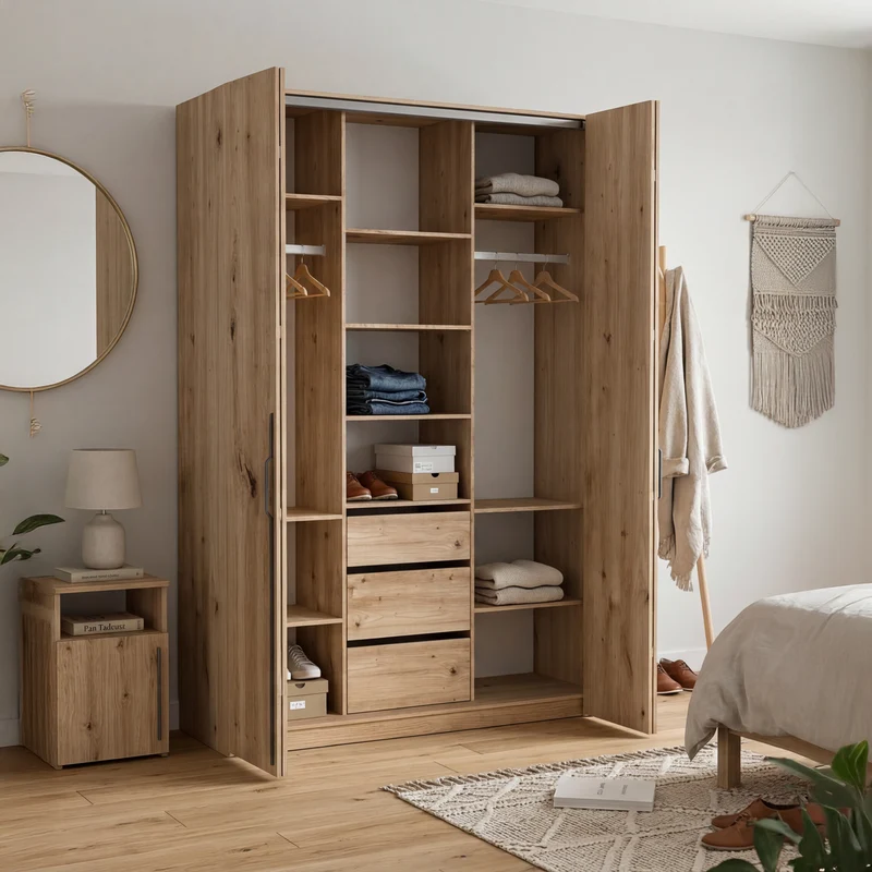 Zweiturige Bari-Garderobe mit drei Schubladen, 200 cm, Artisan-Eiche