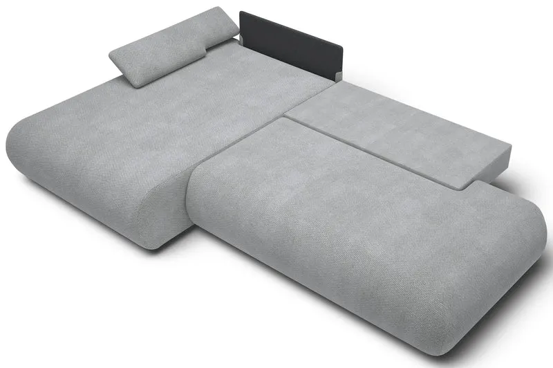 Ecksofa mit Schlaffunktion Armone, L-förmig, linksseitig, grauer Chenille-Stoff