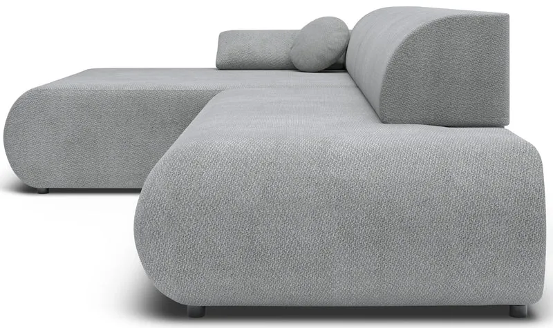 Ecksofa mit Schlaffunktion Armone, L-förmig, linksseitig, grauer Chenille-Stoff