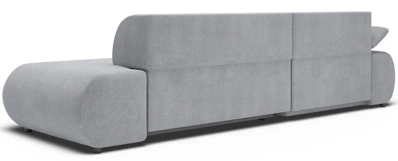 Ecksofa mit Schlaffunktion Armone, L-förmig, linksseitig, grauer Chenille-Stoff