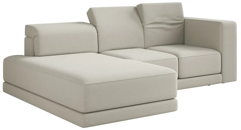 Ecksofa Novals, L-förmig, linksseitig, mit verstellbaren Kopfstützen, grau-beiges Chenille