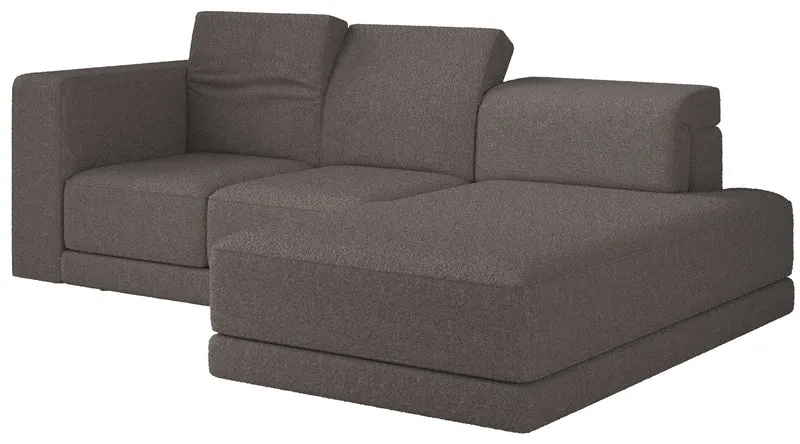 Ecksofa Novals, L-förmig, rechtsseitig mit verstellbaren Kopfstützen, braunes Bouclé