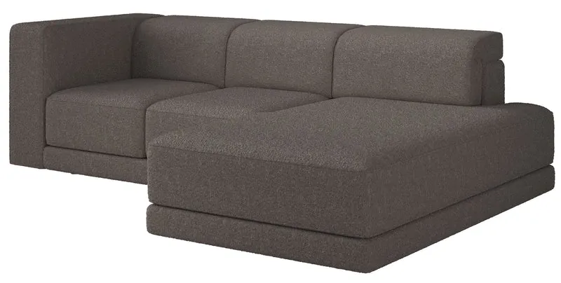 Ecksofa Novals, L-förmig, rechtsseitig mit verstellbaren Kopfstützen, braunes Bouclé