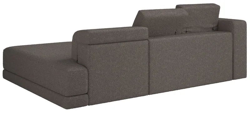 Ecksofa Novals, L-förmig, rechtsseitig mit verstellbaren Kopfstützen, braunes Bouclé
