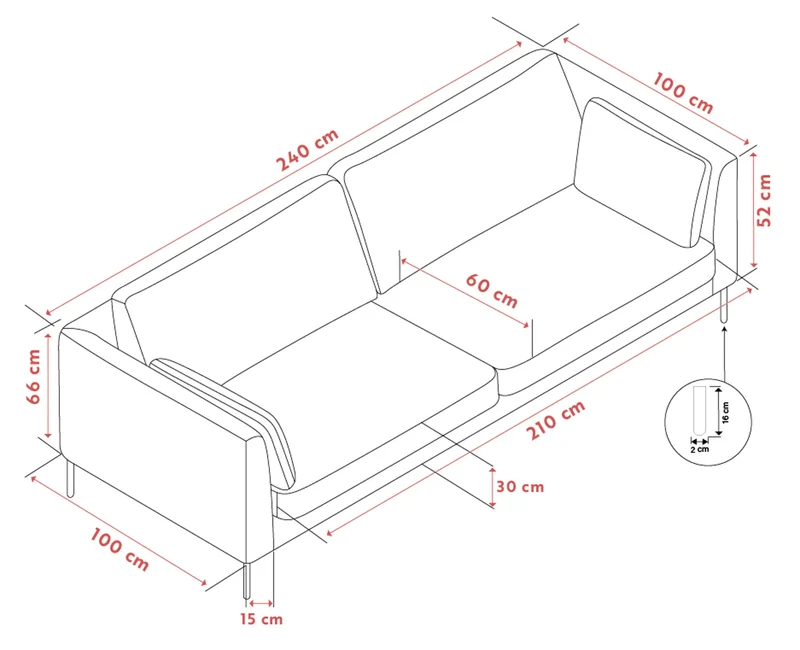 Lounge Sofa Corwin 3-Sitzer, anthrazit