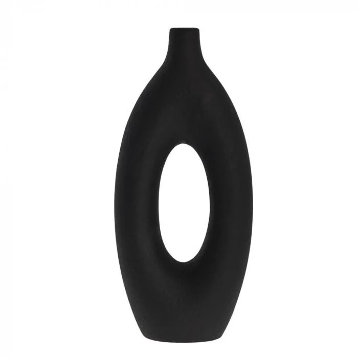 Steingut Vase Oia, schwarz