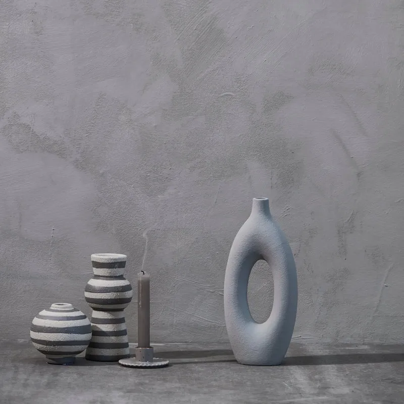 Steingut Vase Oia, grau