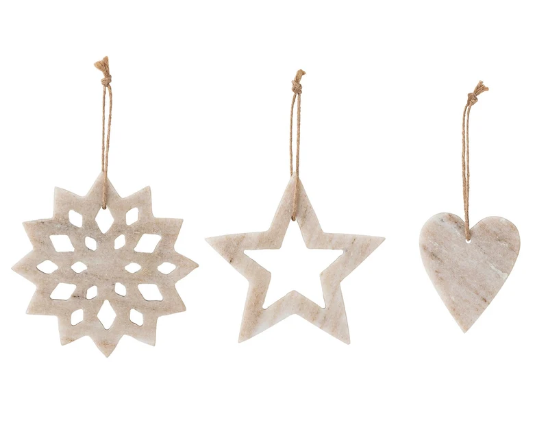 3er Set Baumschmuck Marmor, natur