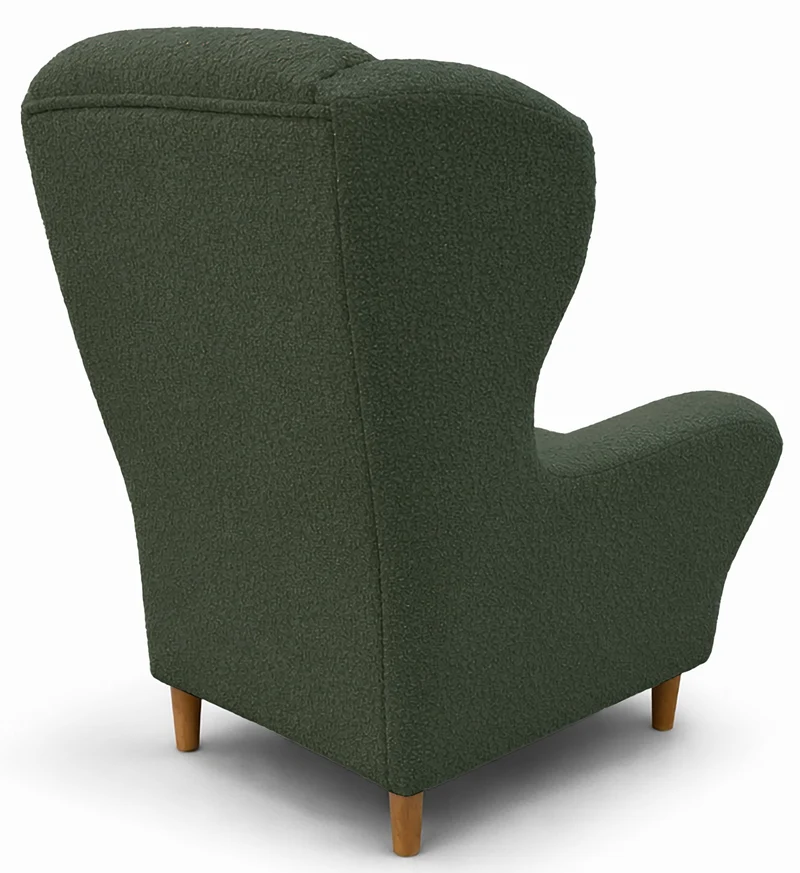 Ohrensessel Teddlo mit Fußhocker, grüner Chenille, Buchenbeine