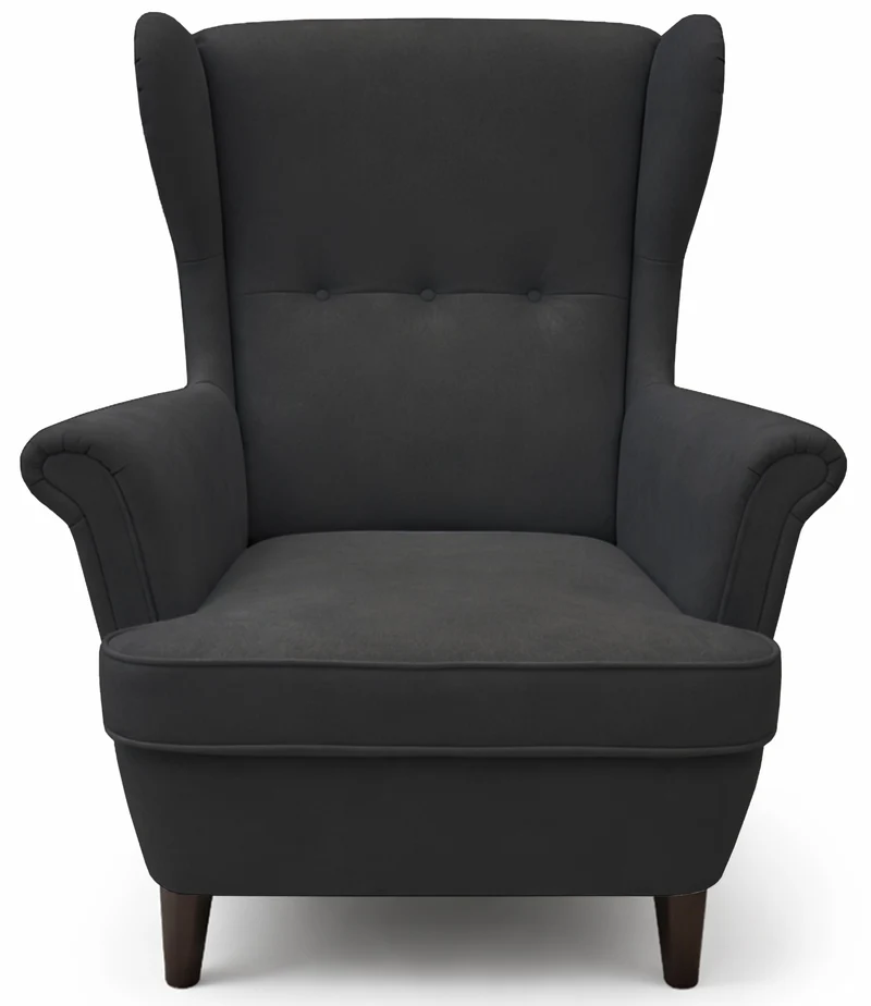 Ohrensessel Malmello mit Fußhocker, anthrazitfarbener Velours, pflegeleicht, schwarze Beine