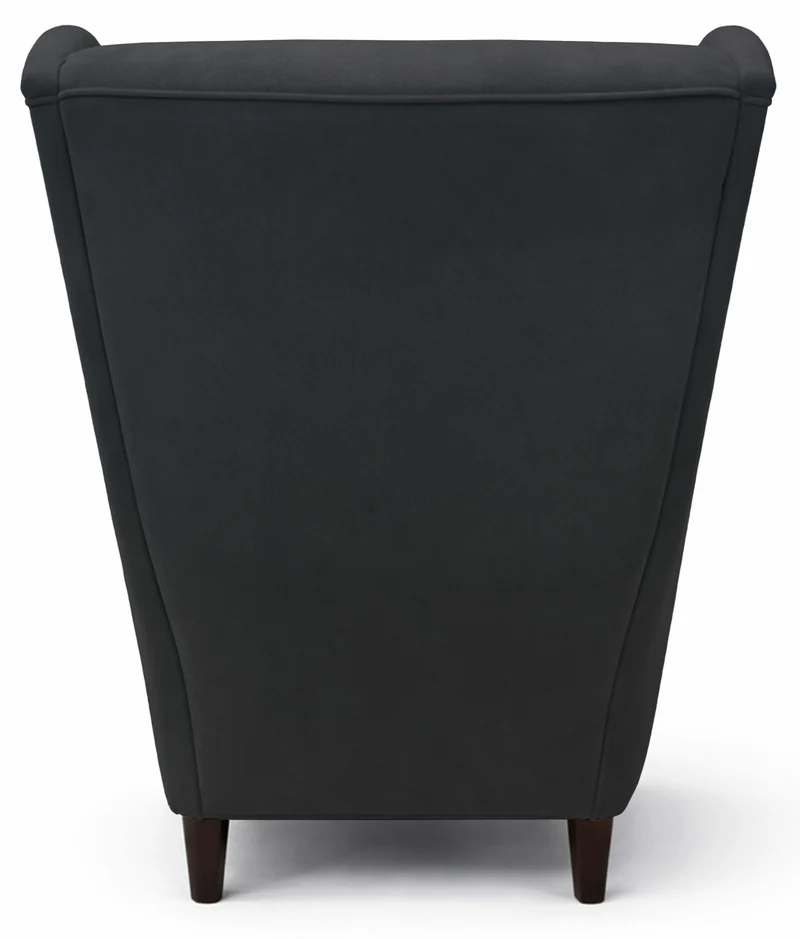 Ohrensessel Malmello mit Fußhocker, anthrazitfarbener Velours, pflegeleicht, schwarze Beine
