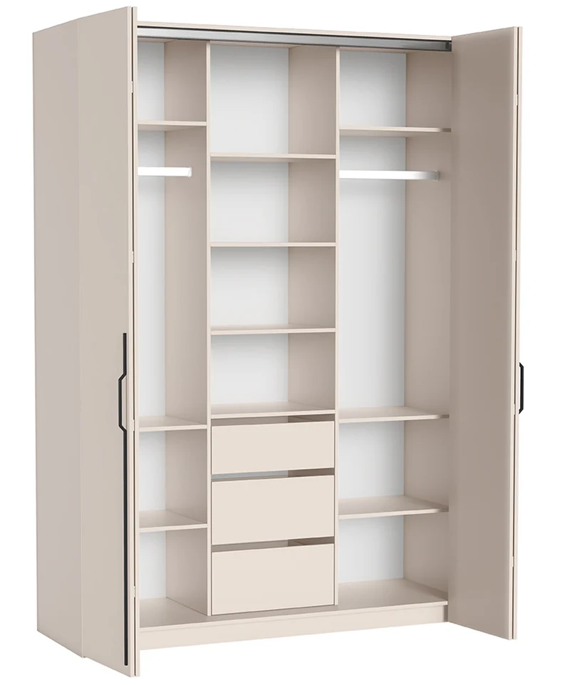 Zweiflügeliger Schrank Bari mit drei Schubladen, 170 cm, Kaschmirfarben