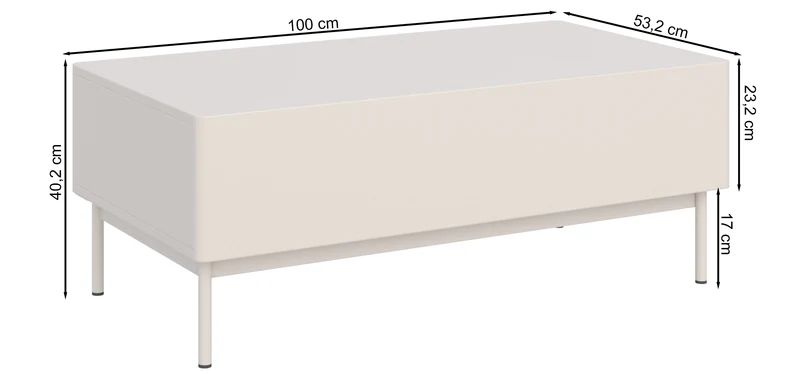 Kaffeetisch Olio mit zwei Klappen 100x53 cm Kaschmir