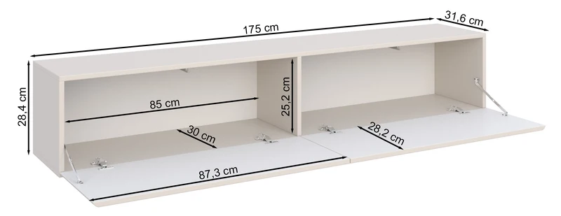 Hängender TV-Schrank Olio mit zwei Klapptüren, 175 cm, weiß