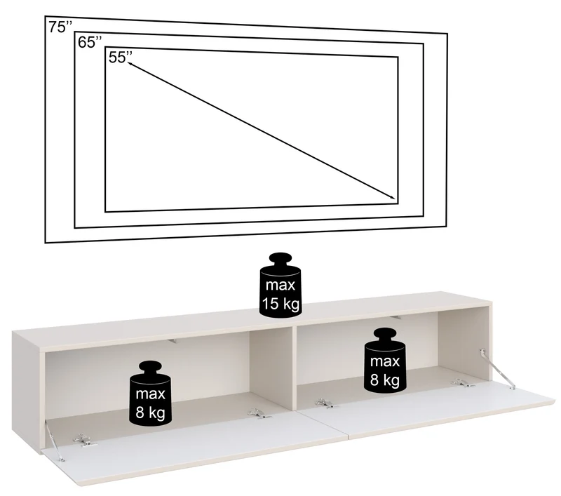 Hängender TV-Schrank Olio mit zwei Klapptüren, 175 cm, weiß