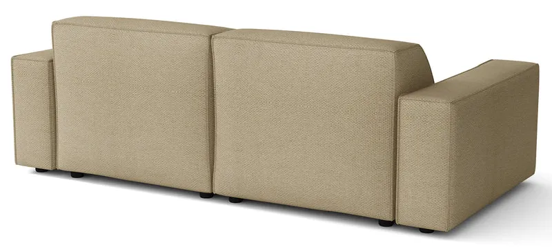 Modulares Ecksofa Sellmo, kleines L-förmiges, rechtsseitiges, dunkelbeiges, hydrophobes Chenille-Gewebe