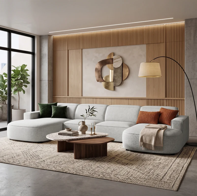 Modulares Ecksofa Sallmo U-förmig universell hellgrauer hydrophober Chenille