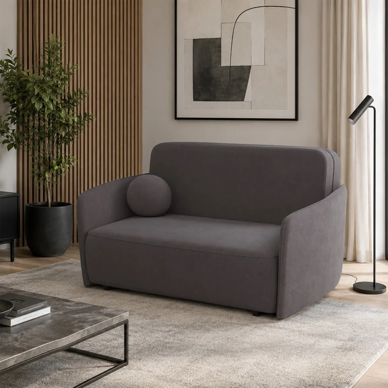 Ausziehbares 2-Personen-Sofa Paxi 165 cm mit Stauraum, grau-braunes Chenille