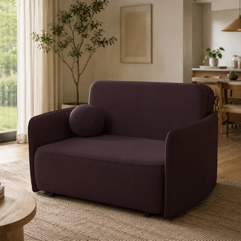 Ausziehbare Zweisitzer-Couch Paxi 145 cm mit Stauraum, Pflaumenfarbener Chenillestoff