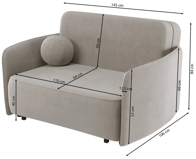 Ausziehbares Zweisitzer-Sofa Paxi 145 cm mit Stauraum, dunkelgrauer Chenille-Bezug