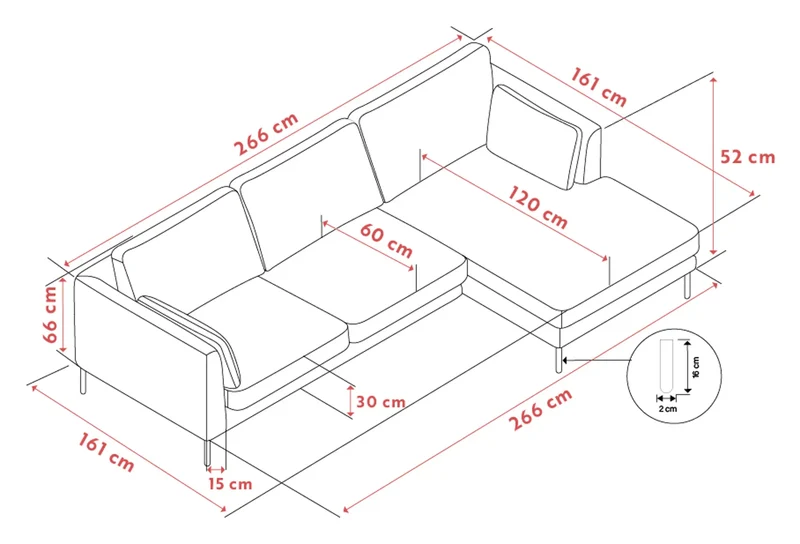 Ecksofa Corwin 3-Sitzer, braun