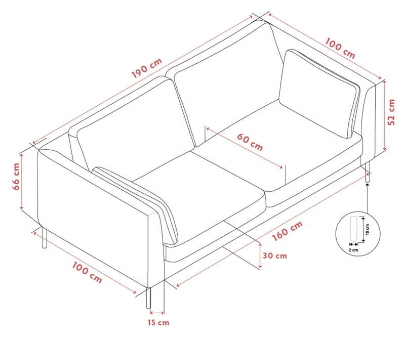Lounge Sofa Corwin 2,5-Sitzer, braun