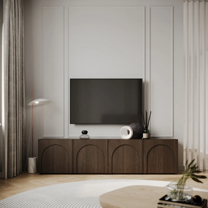 Vier-türiger TV-Schrank Arkadia mit gefrästen Fronten, 200 cm, Eiche Dunin