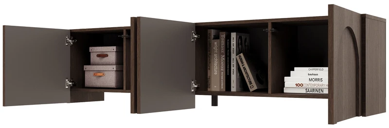 Vier-türiger TV-Schrank Arkadia mit gefrästen Fronten, 200 cm, Eiche Dunin