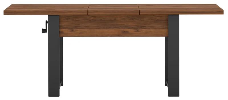 Ausziehbarer Couchtisch Hugo 120(157)x67 cm in Warmia-Nussbaum mit schwarzen Beinen