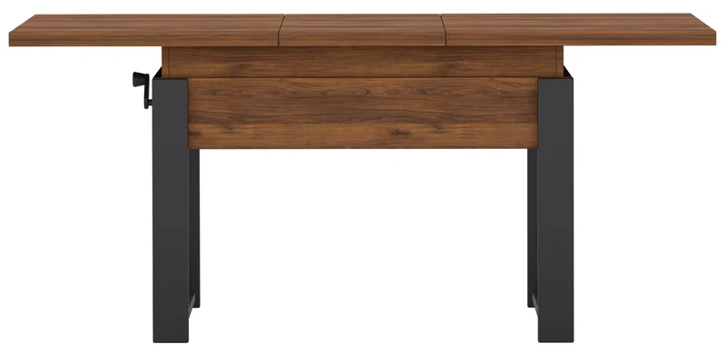 Ausziehbarer Couchtisch Hugo 120(157)x67 cm in Warmia-Nussbaum mit schwarzen Beinen