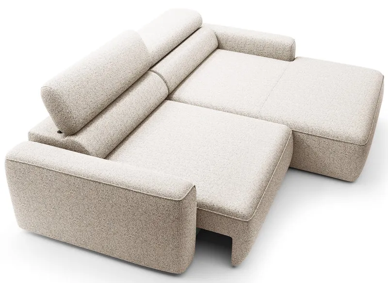 Ecksofa mit elektrischem Auszug Fando, L-förmig, rechtsseitig, hellbeige, Geflecht