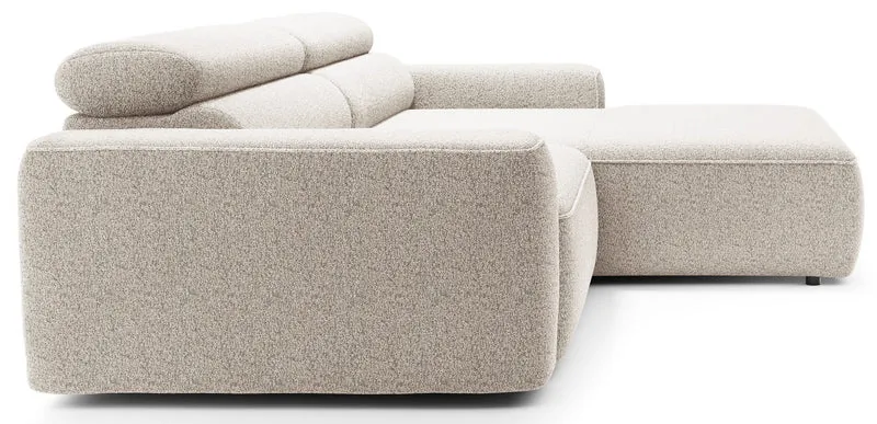 Ecksofa mit elektrischem Auszug Fando, L-förmig, rechtsseitig, hellbeige, Geflecht