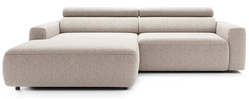 Ecksofa mit elektrischem Auszug Fando, L-förmig, linksseitig, hellbeige, Geflecht
