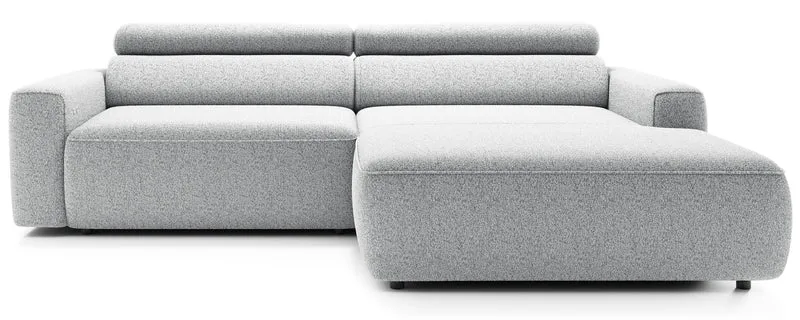 Ecksofa mit elektrischem Auszug Fando, L-förmig, rechtsseitig, hellgraues Geflecht