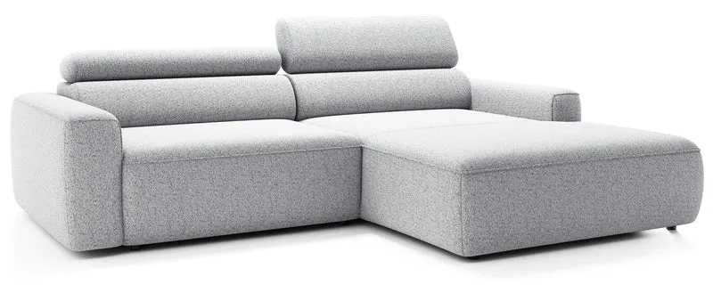 Ecksofa mit elektrischem Auszug Fando, L-förmig, rechtsseitig, hellgraues Geflecht