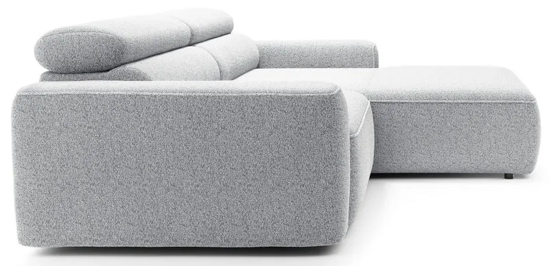 Ecksofa mit elektrischem Auszug Fando, L-förmig, rechtsseitig, hellgraues Geflecht