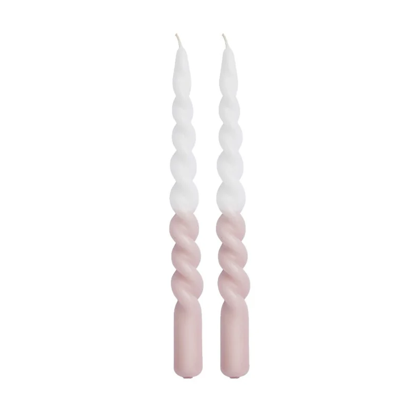 Gedrehte Kerze 2er Set, weiß-rose