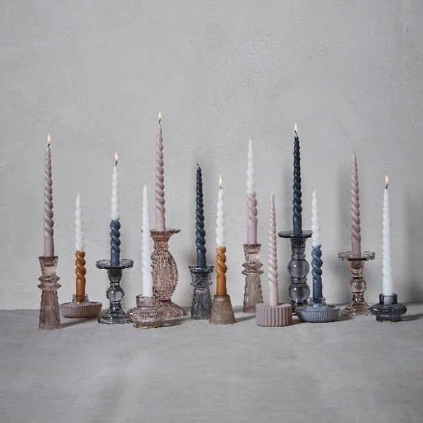 Gedrehte Kerze 2er Set, weiß-rose