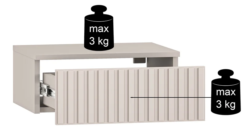 Hängender Nachttisch Caletto mit Schublade, 45 cm, Kaschmirfarbe
