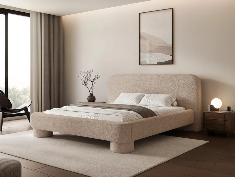 Polsterbett 180x200 cm Fredo mit Stauraum, beige Bouclé