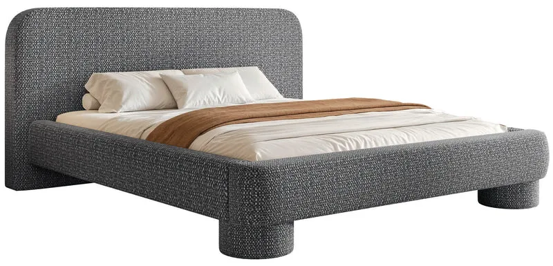 Gepolstertes Bett 160x200 cm Fredo mit Stauraum, dunkelgrauer Chenille-Stoff