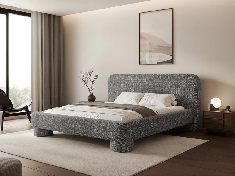 Gepolstertes Bett 160x200 cm Fredo mit Stauraum, dunkelgrauer Chenille-Stoff