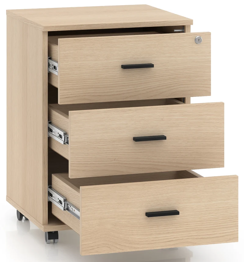 Odelis Bürocontainer auf Rollen mit drei Schubladen, 46 cm, Lindberg-Eiche